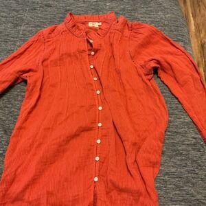 Faherty Shirt Womens Medium Carmine Red Willa Blouse Button Up Peasant Ruffle
